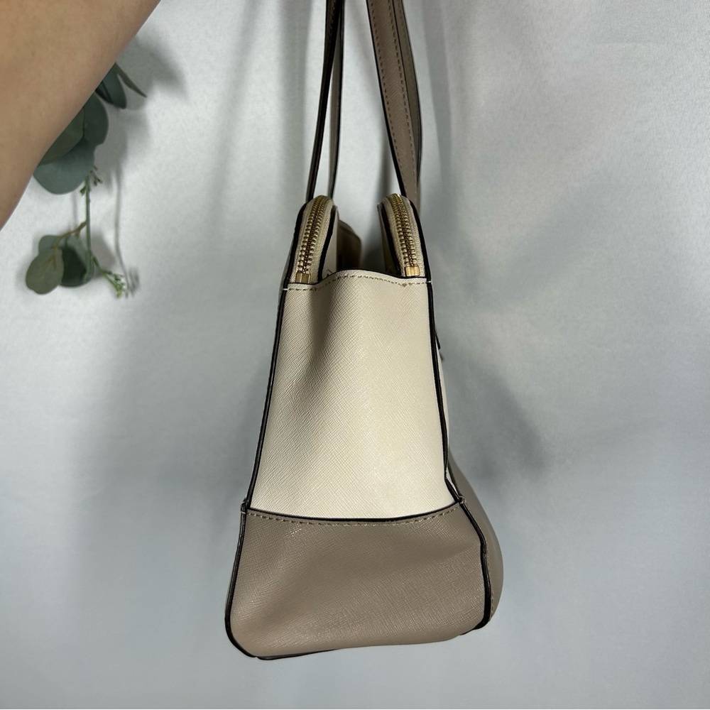 Kate Spade | Leather Shoulder Bag Purse Beige Brown White Minimalist Handbag - Picture 6 of 16